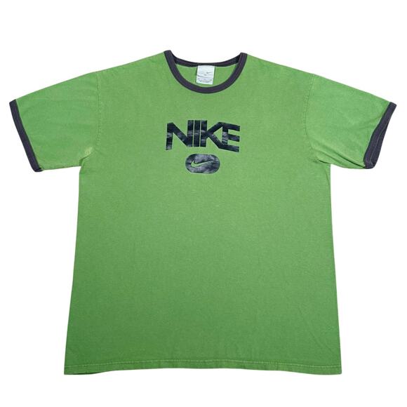 Y2K Nike Ringer T Shirt Green Black Trim Swoosh Logo Tee Men’s XL - Picture 1 of 6